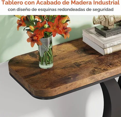 Vista 7 de Tribesigns Mesa consola industrial, mesa de entrada estrecha de 40 pulgadas con base geométrica, mesa decorativa rústica para sala de estar, entrada