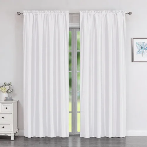 Vista 11 de Chyhomenyc Uptown - Cortinas negras de 24 pulgadas de largo, 2 paneles, cortinas cortas de seda sintética para oscurecer la habitación, cortinas