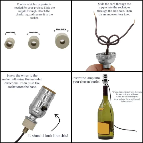 Vista 5 de Kit de lámpara Creative Hobbies para botellas de licor, botellas de vino - Incluye todos los adaptadores, enchufe, cable y arpa (negro)