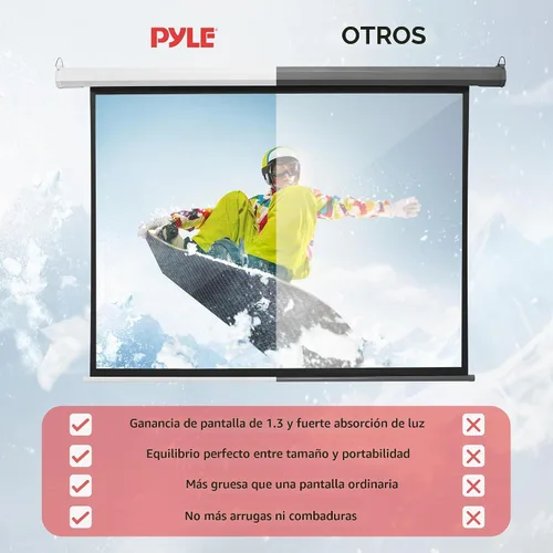 Vista 6 de Pyle PRJELMT76 - Pantalla de proyector portátil motorizada blanca mate de 72 pulgadas, pantalla de proyección automática con montaje en pared/techo