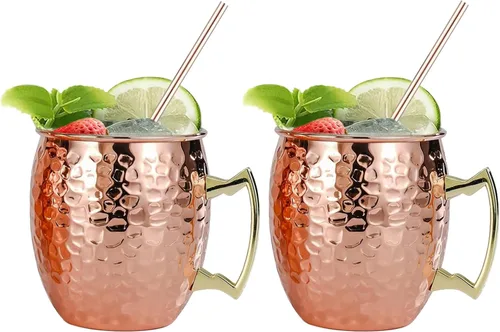 Vista 10 de TJ Moscow Mule - Juego de 2 tazas de mula, taza martillada negra, 17 onzas Negro