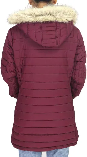 Vista 5 de Facitisu Chaqueta cálida de invierno para mujer abrigo largo de piel sintética con capucha y forro de sherpa