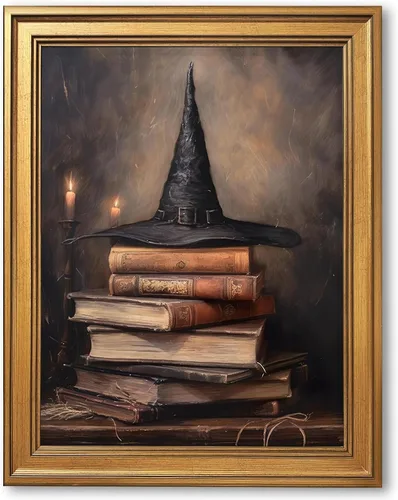 Vista 20 de Arte de pared vintage de Halloween embrujado de granja, parche de calabaza rústica con bonitos fantasmas, póster impreso en lienzo espeluznante