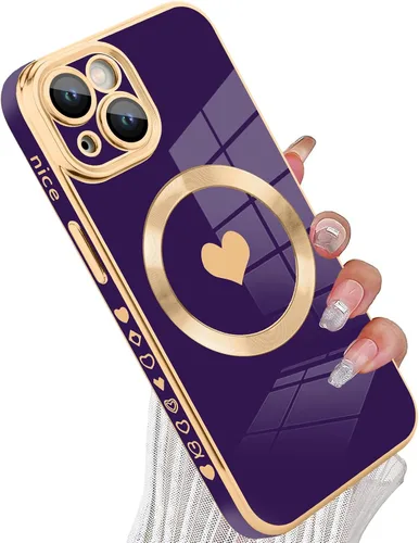 Vista 61 de tharlet Funda Magnética para iPhone 11 [Compatible con Magsafe] Lindo Corazón de Amor de Lujo Chapado Borde Dorado Parachoques con Lente de Cámara