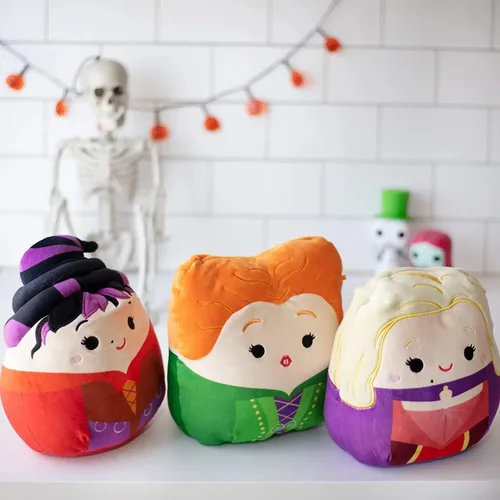 Vista 5 de Squishmallows Halloween Hocus Pocus Witches - Juego de 3 personajes de Winnie, Mary y Sarah Sanderson, juguete de peluche suave y blando para niños