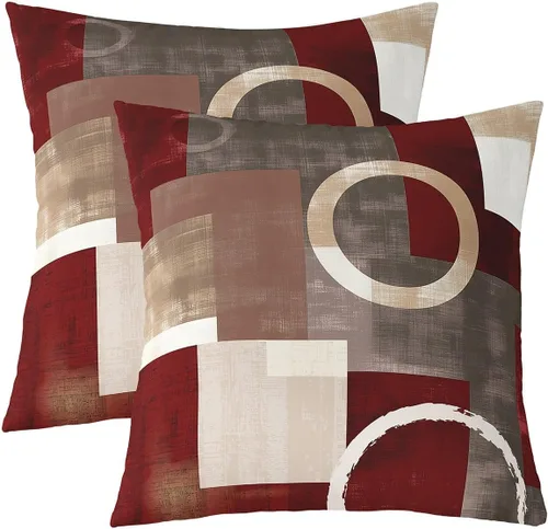 Vista 37 de Castle Fairy Juego de 2 fundas de almohada modernas con estampado de líneas geométricas de doble cara de 16 x 16 pulgadas, color gris, negro y rojo