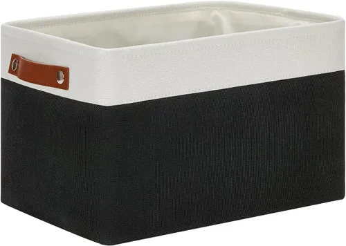 Vista 27 de DULLEMELO Cesta de almacenamiento pequeña para estantes, pequeña cesta plegable de tela rectangular para estantes, armarios, guardería, hogar Beige