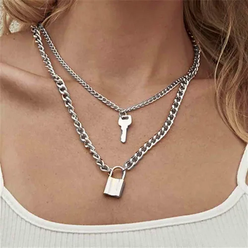 Vista 5 de Lock Key Pendants Chains Necklace Set for Eboy Egirl Men Male Emo Goth Women Teen Girls Boys Jewelry Pack for Pants Punk Play