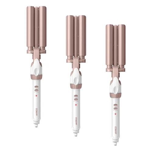 Vista 9 de Conair Rizador y herramienta para el cabello ondulado, triple barril, blanco/oro rosa