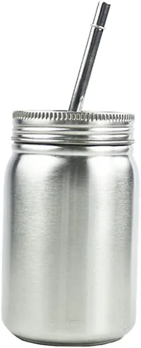 Vista 2 de Fenteer Tarro de acero inoxidable con tapa y pajilla, irrompible, apto para lavavajillas, vaso para niños y adultos, plateado, 23.7 fl oz, pared