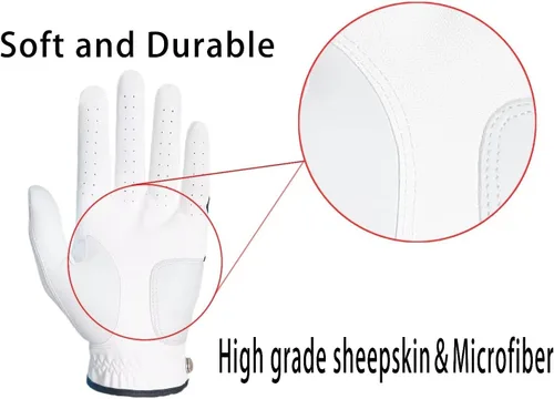 Vista 14 de Guantes de golf para hombre, cuero sintético de alta calidad, agarre estable, paquete de dos