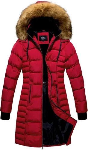 Vista 6 de ELORA Parka acolchada vegana para mujer, abrigo de invierno cálido con forro polar y capucha Negro
