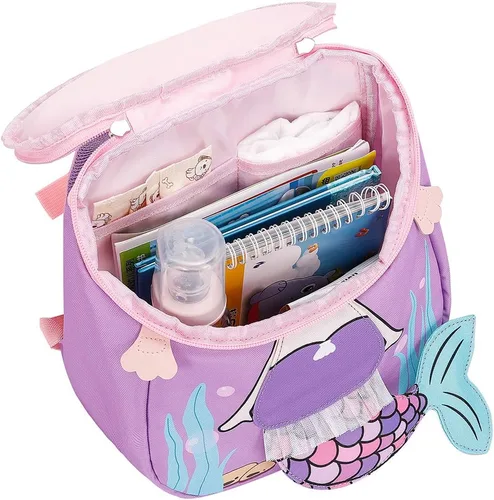 Vista 7 de Bluboon Mochila para niños pequeños para niñas, mochila preescolar 3D, mochila escolar para niños pequeños Púrpura