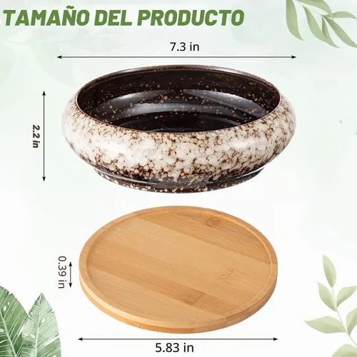 Vista 2 de 5 Piezas Macetas de Cerámica Redondas Grandes y Poco Profundas para Suculentas de 7.3'' y 4'' con Orificio de Drenaje Maceta de Bonsái Poco Profunda