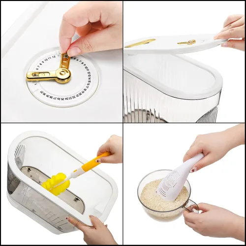 Vista 3 de Cididu Dispensador de soporte de arroz transparente, contenedor de almacenamiento de grano grande de 22 libras con taza medidora, cubo dispensador