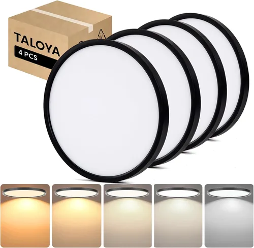 Vista 13 de TALOYA Paquete de 4 lámparas de techo LED de montaje empotrado de 10 pulgadas, 5 temperaturas de color (3000 K-6500 K), luz de panel plano redondo