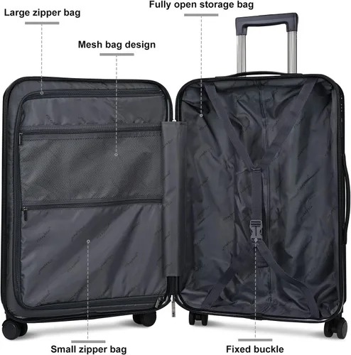 Vista 2 de Feyabul 828 - Equipaje de mano rígido con ruedas giratorias, maleta ligera con cerradura TSA, Negro, 20in&24in&28in(3 Piece Luggage Sets)
