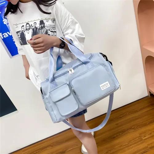 Vista 416 de Pequeña bolsa de gimnasio para mujer, bolsa de viaje con compartimento para zapatos