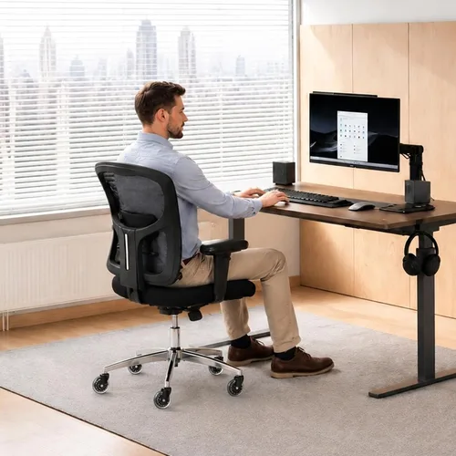 Vista 2 de Silla de oficina grande y alta de 600 libras, silla de malla ergonómica resistente, silla de escritorio ejecutiva para computadora con asiento ancho