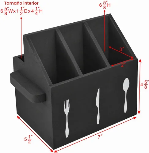 Vista 3 de Ikee Design Organizador de utensilios de madera con asas Negro