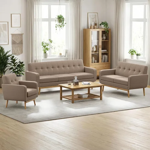 Vista 14 de HUIMO - Juego de muebles para sala de estar con botones, juego de muebles tapizados con botones para sala de estar, sofá moderno tapizado con marco
