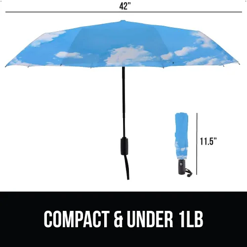 Vista 5 de Gorilla Grip Paraguas compacto resistente al viento para lluvia, apertura y cierre automático con un solo clic, varillas de fibra de vidrio