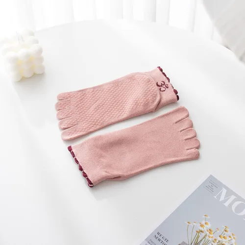 Vista 47 de Calcetines de yoga con dedos de pilates con empuñaduras para mujer, antideslizantes, acolchados, florales, calcetines tobilleros para baile de ballet