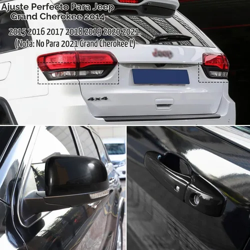 Vista 2 de Cubierta de lámpara de luz trasera, cubiertas de espejo y cubiertas de manija de puerta, bisel brillante, accesorios exteriores para Jeep Grand
