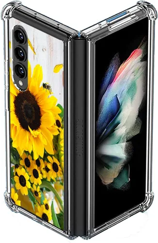 Vista 4 de Funda para Galaxy Z Fold 4, protección contra caídas de abeja de girasol, a prueba de golpes, carcasa protectora de cuerpo completo resistente a