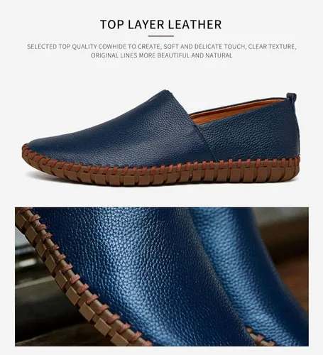 Vista 3 de Mocasines de cuero genuino para hombre, zapatos de conducción suaves para caminar