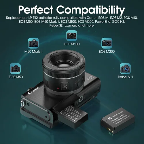 Vista 2 de FirstPower Paquete de 2 baterías LP-E12 compatibles con Canon EOS M50, EOS M50 Mark II, EOS M, EOS M2, EOS M10, EOS M100, EOS M200, SX70 HS, cámaras