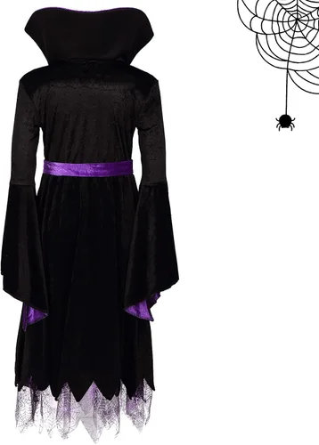 Vista 4 de LIZHOUMIL Disfraz de bruja de Halloween para niñas, disfraz de bruja de cuento de hadas de lujo, disfraz de fiesta