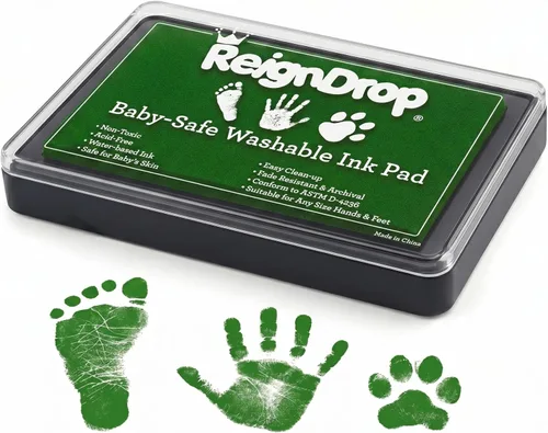 Vista 15 de Almohadilla de tinta ReignDrop para huella de bebé y huella de mano - Crea sellos de recuerdo impresionantes y duraderos para bebés y niños. A