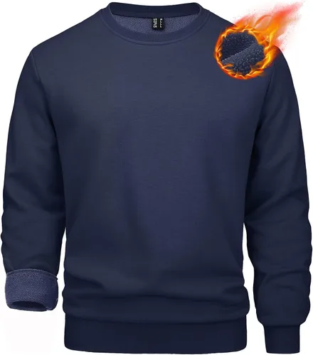 Vista 8 de MAGCOMSEN Sudadera de cuello redondo para hombre de manga larga casual cálida de forro polar
