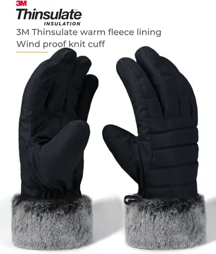 Vista 3 de accsa Guantes de nieve impermeables para mujer, 3M Thinsulate, cálidos y resistentes al viento, guantes de esquí para mujer