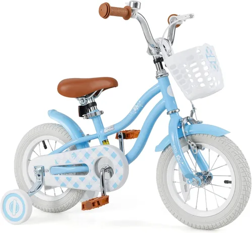Vista 36 de BABY JOY Bicicleta infantil, 12 14 16 18 20 pulgadas, para niños y niñas, con asiento ajustable, cesta removible, freno de mano y freno