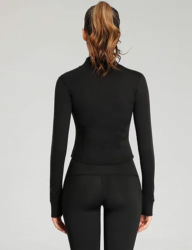 Vista 4 de Tanming Chaqueta de entrenamiento sin costuras con cremallera completa para mujer para correr yoga chándal