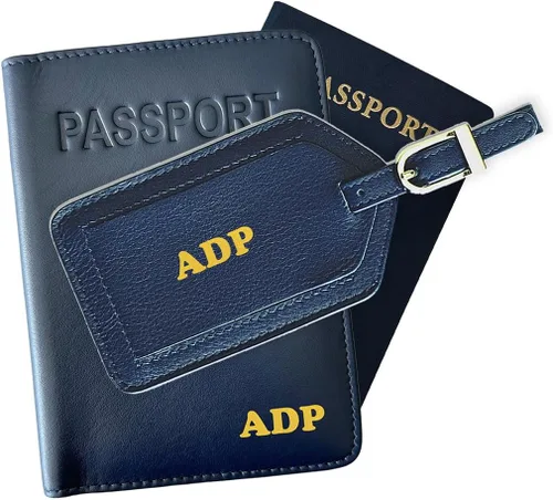 Vista 10 de Soporte personalizado de cuero con monograma RFID para pasaporte y etiqueta de equipaje, montura antigua, Juego de funda para pasaporte y etiqueta