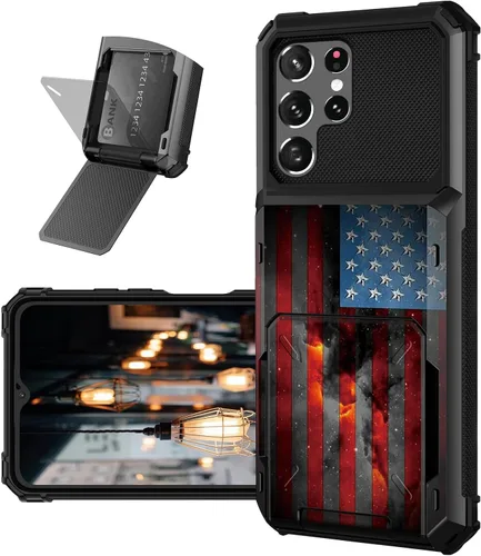 Vista 18 de Funda tipo cartera para Samsung Galaxy S22 Ultra con ranura para tarjetero, funda con tapa híbrida de doble capa, resistente, a prueba de golpes