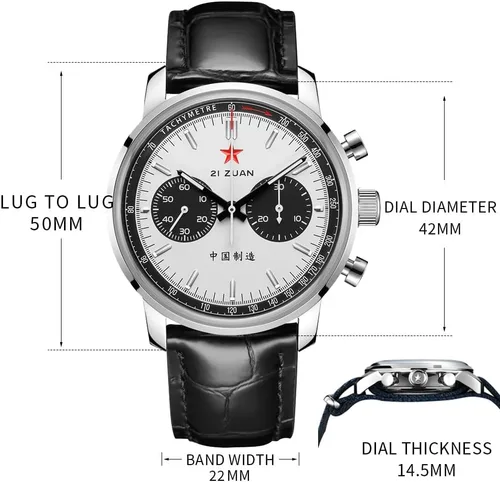 Vista 3 de SEAKOSS Pilot Chronograph Panda Dialplate 42mm Men Mechanical Original 1963 ST1901 Movement Hand-Winding Wrist Watch wth Gooseneck
