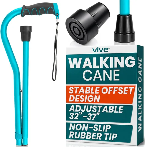 Vista 10 de Vive Walking Cane for Women, Men, Elderly - Patented Offset Grip - Lightweight Adjustable Walking Aid with a Non-Slip Tip - Sturdy Balancing