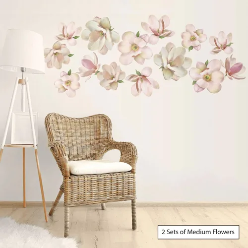 Vista 2 de Calcomanías de pared de flores de magnolia media, juego de 7 calcomanías de pared ecológicas, extraíbles y reutilizables