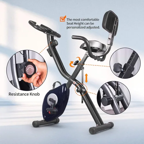Vista 4 de leikefitness LEIKE X Bicicleta plegable ultra silenciosa, bicicleta vertical magnética con monitor de frecuencia cardíaca, monitor LCD y fácil
