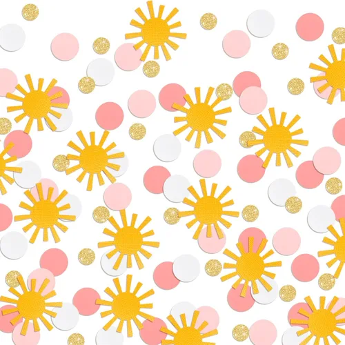 Vista 7 de Sun Confetti Golden Brown Blue 1st Boys Birthday Supplies 150 Pcs Here Comes The Son Decor Baby Shower Boys Glitter Decoración de mesa Primero