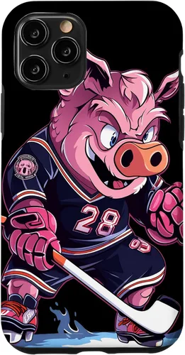 Vista 10 de iPhone 15 Pig Ice Hockey Player Hockey Stick Goalkeeper Case