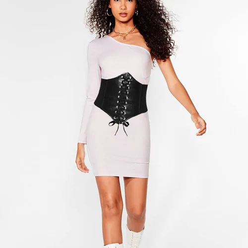 Vista 2 de Cinturón de cintura para mujer, con cordones, anchos de cuero, elástico atado, cintura de avispa, para vestido