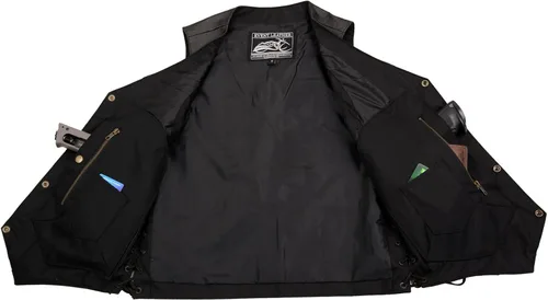 Vista 7 de EVENT LEATHER EL1310GO Hombres Clásico Estilo Occidental Botón de Presión Negro Chaleco de Cuero para Motociclistas