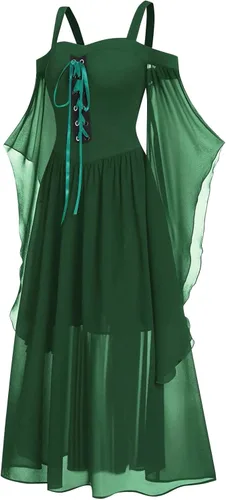 Vista 2 de YUTANRAL Vestido de Halloween para mujer, vestido largo de moda de talla grande, vestido gótico medieval vintage, vestido renacentista, disfraz
