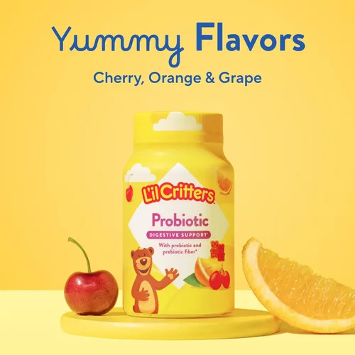 Vista 6 de L'il Critters - Gomitas probióticas para niños, 60 vitaminas gomosas para niños, con fibra prebiótica, 1 mil millones de UFC, sabores variados