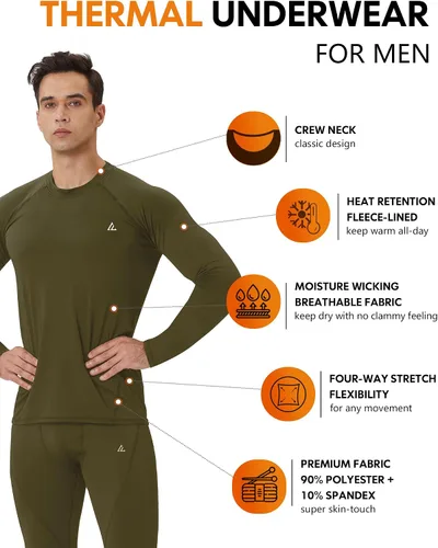 Vista 2 de CL convallaria Ropa interior térmica para hombre, ropa interior larga con forro polar, capa base para clima frío, XS-4XL